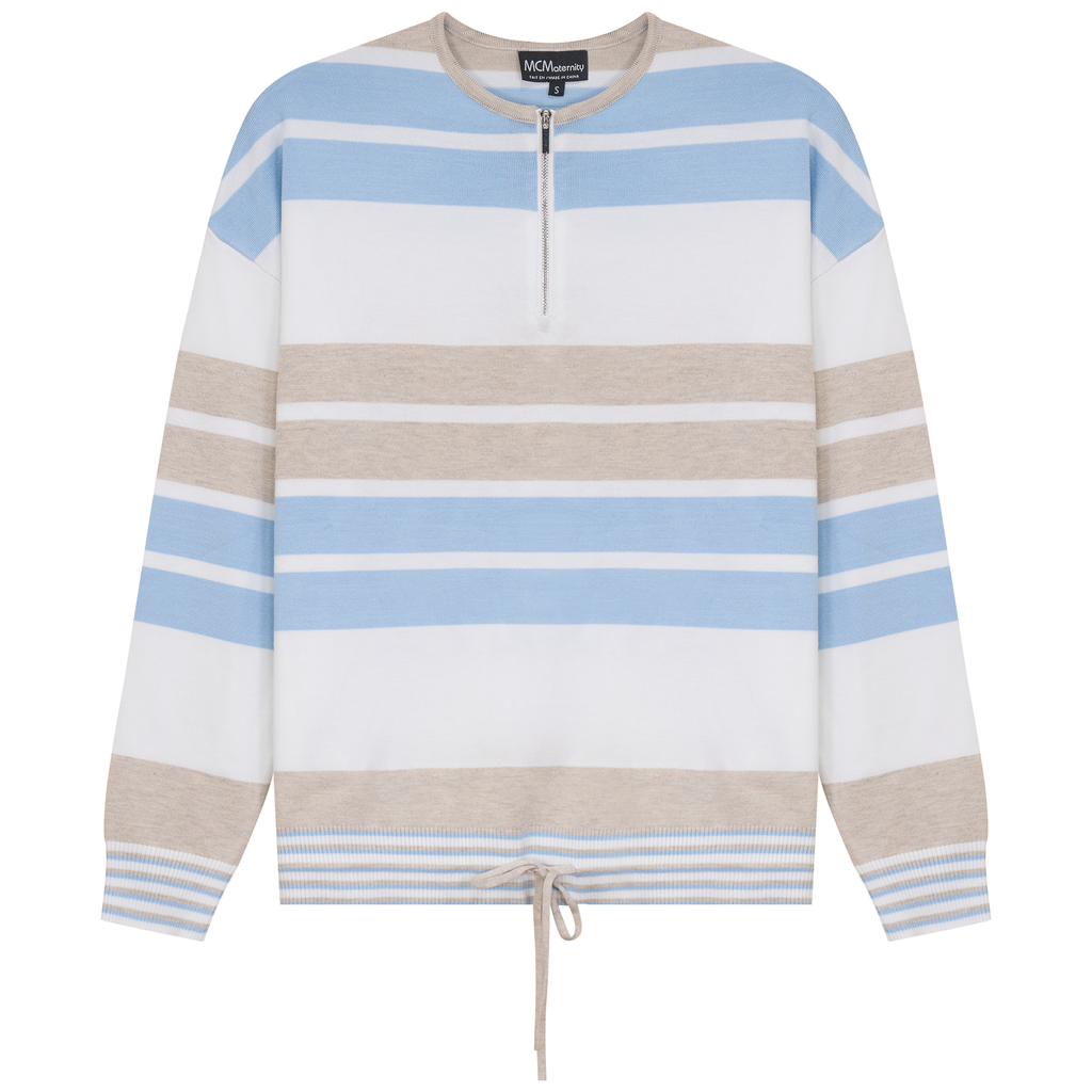 Maternity Henley Stripped Knit Bungee Sweater